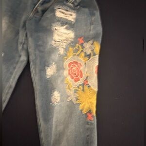 Signature Blue Floral Embroidered Boyfriend Jeans